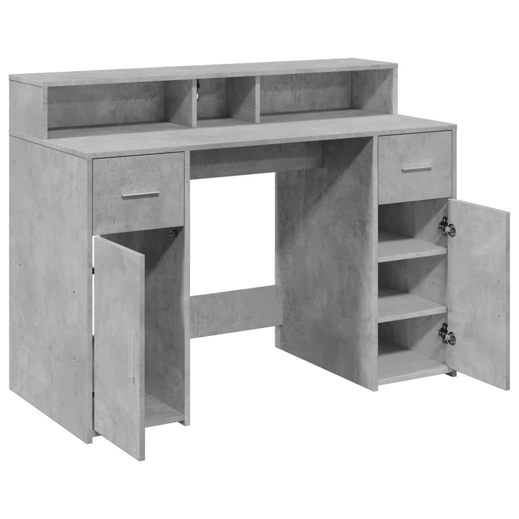 Concrete Grey Desk with LED Lights - 120x55x91 cm Engineered Wood