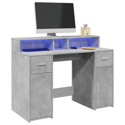 Concrete Grey Desk with LED Lights - 120x55x91 cm Engineered Wood