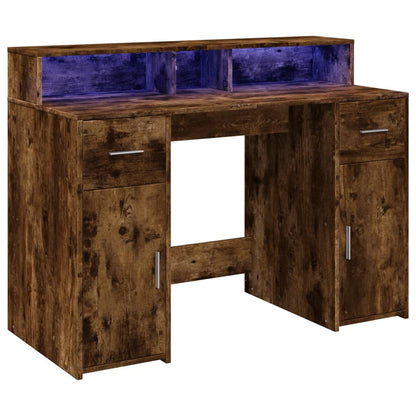 Smoked Oak Desk with LED Lights - 120x55x91 cm Engineered Wood