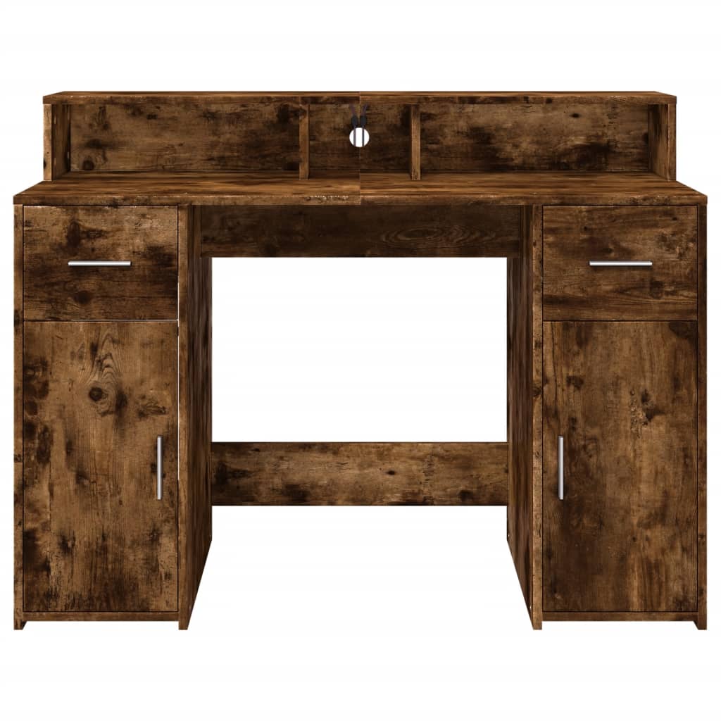 Smoked Oak Desk with LED Lights - 120x55x91 cm Engineered Wood