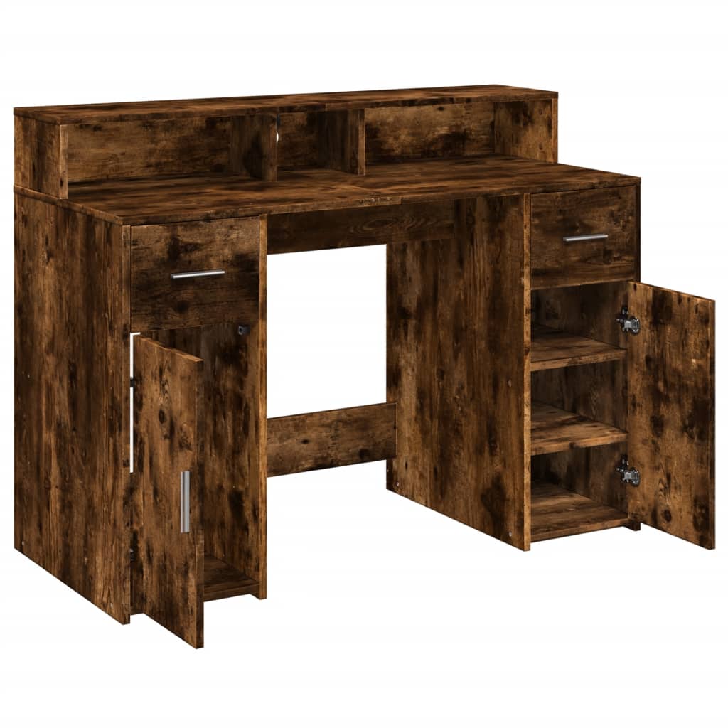 Smoked Oak Desk with LED Lights - 120x55x91 cm Engineered Wood