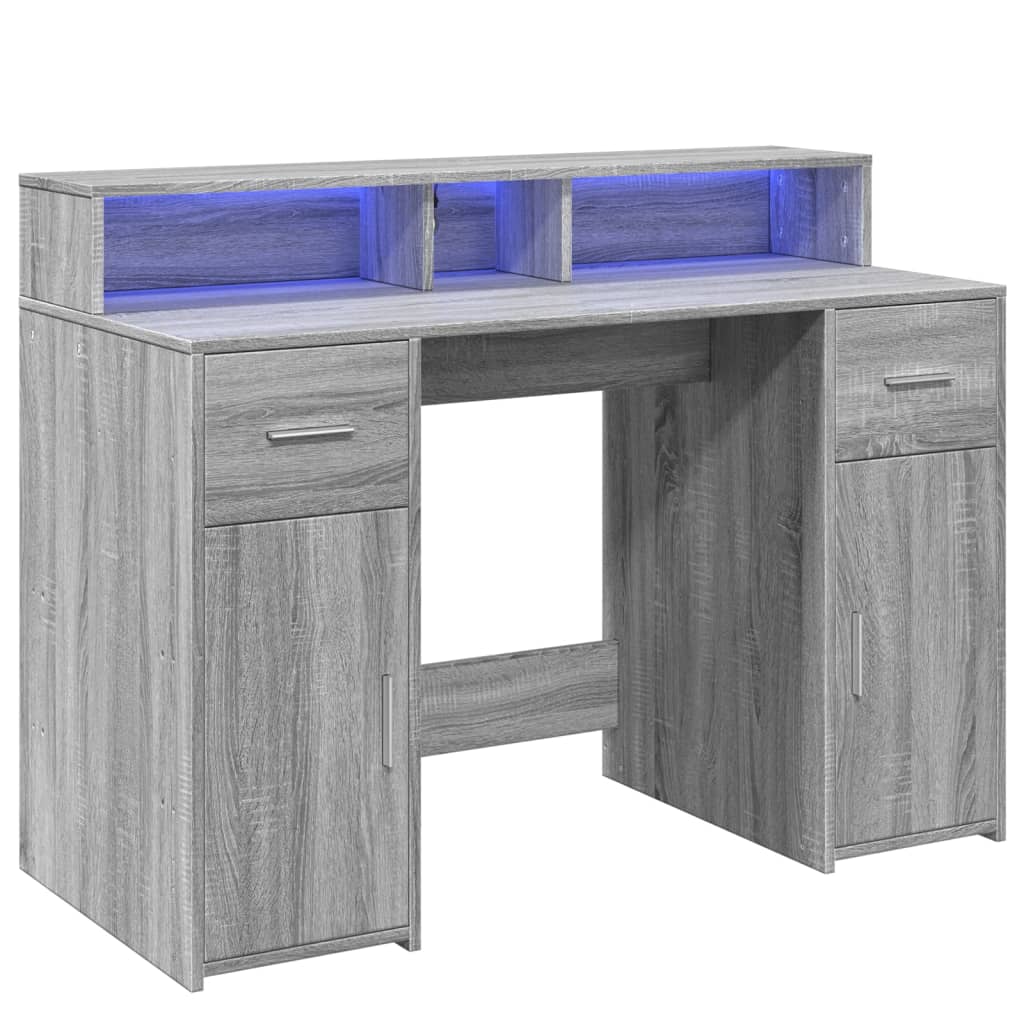 Grey Sonoma Desk 120x55x91 cm with LED Lights - Engineered Wood
