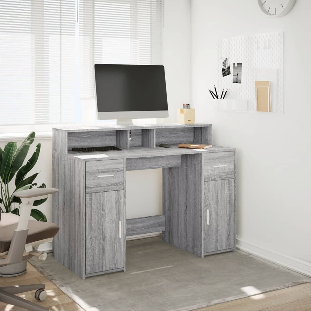 Grey Sonoma Desk 120x55x91 cm with LED Lights - Engineered Wood