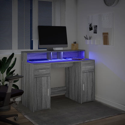 Grey Sonoma Desk 120x55x91 cm with LED Lights - Engineered Wood
