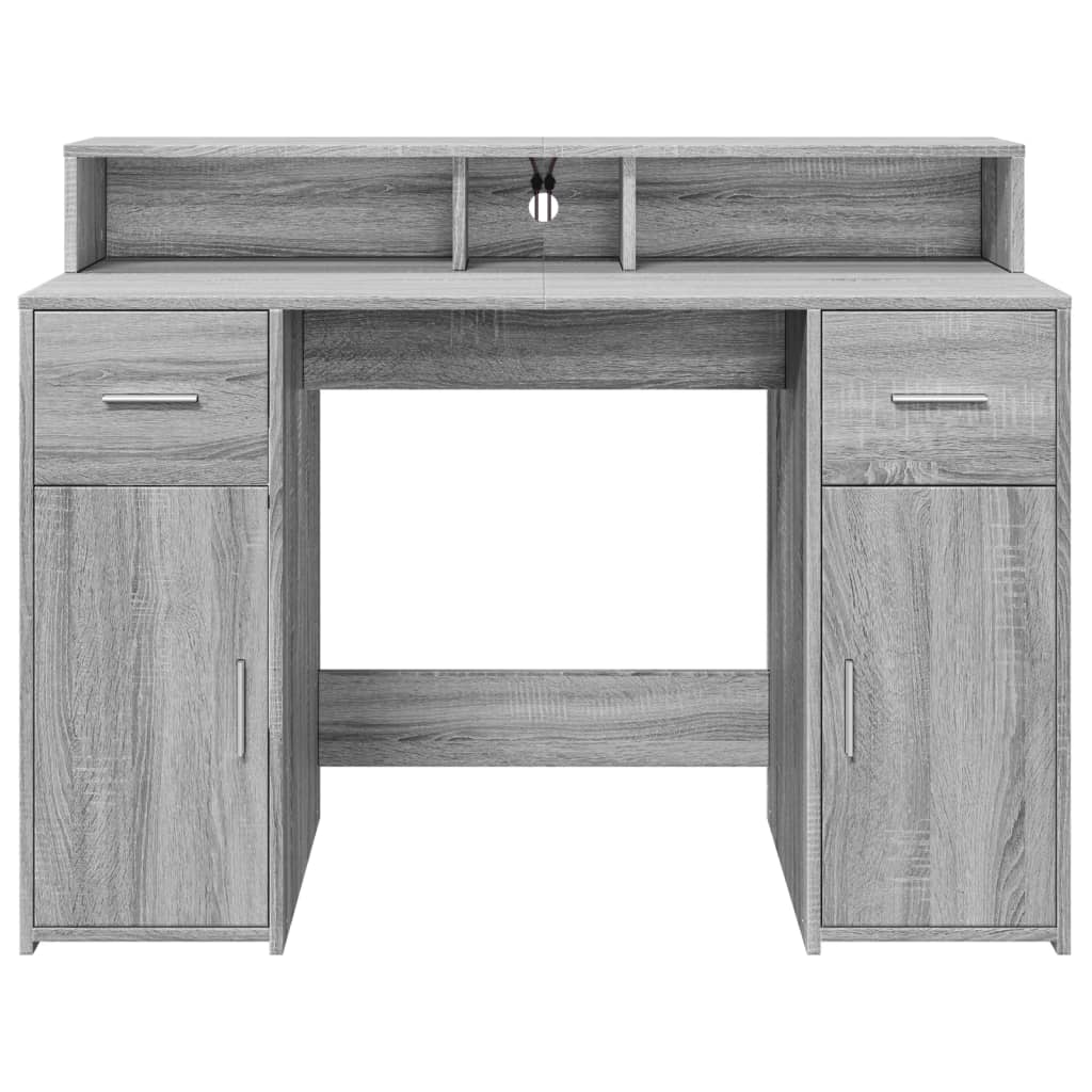 Grey Sonoma Desk 120x55x91 cm with LED Lights - Engineered Wood