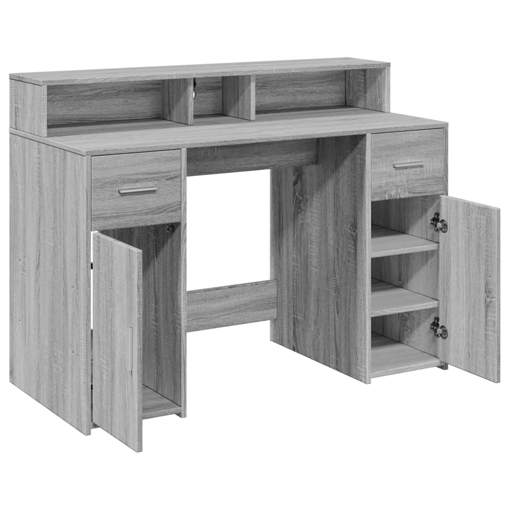 Grey Sonoma Desk 120x55x91 cm with LED Lights - Engineered Wood