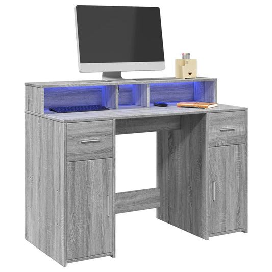 Grey Sonoma Desk 120x55x91 cm with LED Lights - Engineered Wood
