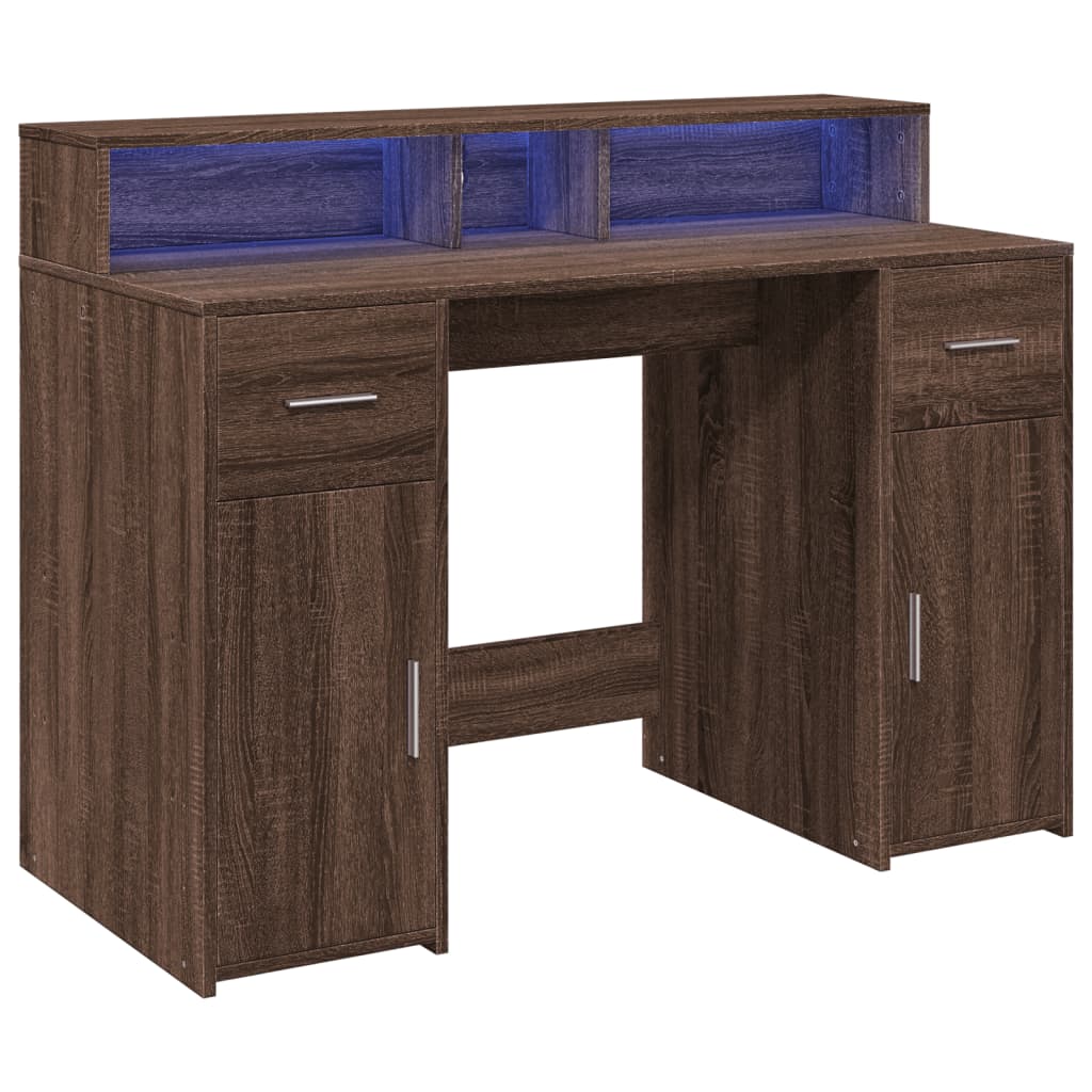 Brown Oak Desk with LED Lights, 120x55x91 cm, Engineered Wood