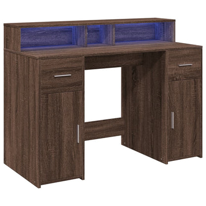 Brown Oak Desk with LED Lights, 120x55x91 cm, Engineered Wood