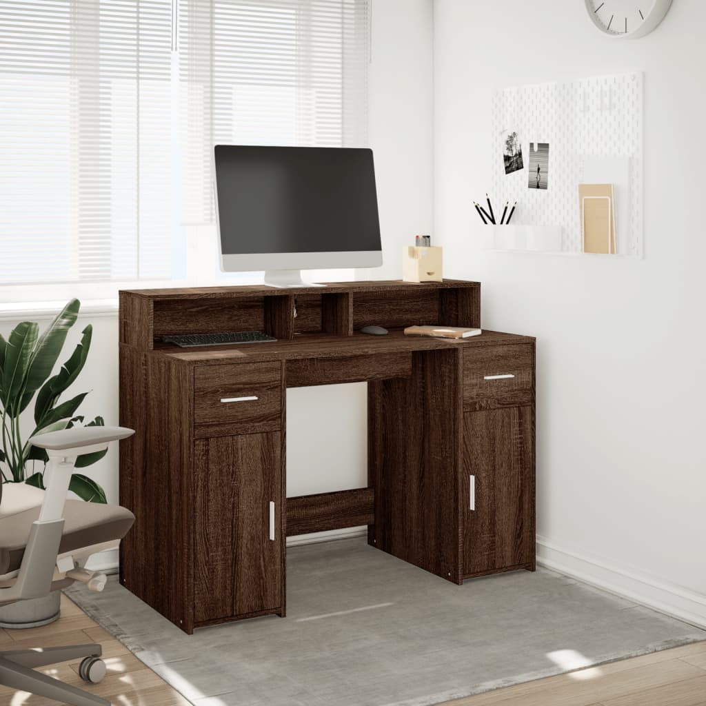 Brown Oak Desk with LED Lights, 120x55x91 cm, Engineered Wood