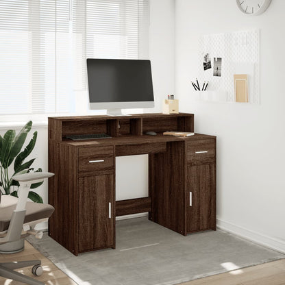 Brown Oak Desk with LED Lights, 120x55x91 cm, Engineered Wood