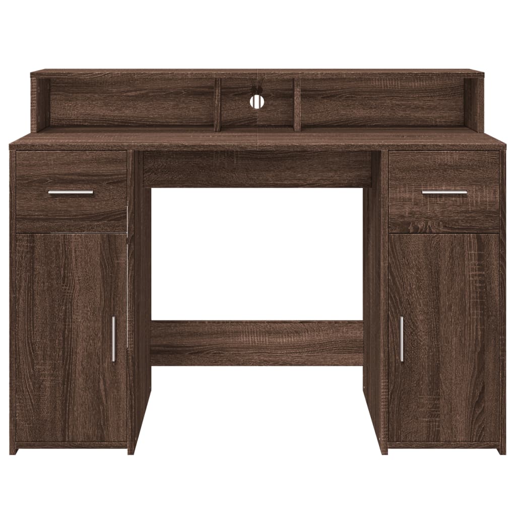Brown Oak Desk with LED Lights, 120x55x91 cm, Engineered Wood