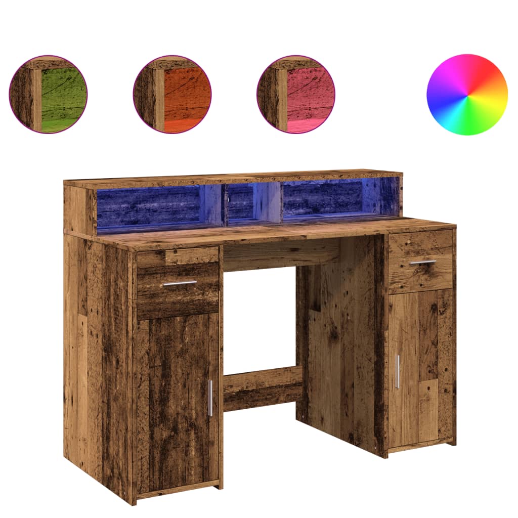 Vintage Engineered Wood Desk with LED Lights, 120x55x91 cm