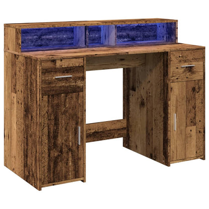 Vintage Engineered Wood Desk with LED Lights, 120x55x91 cm