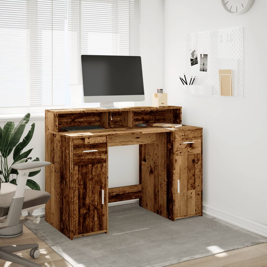 Vintage Engineered Wood Desk with LED Lights, 120x55x91 cm