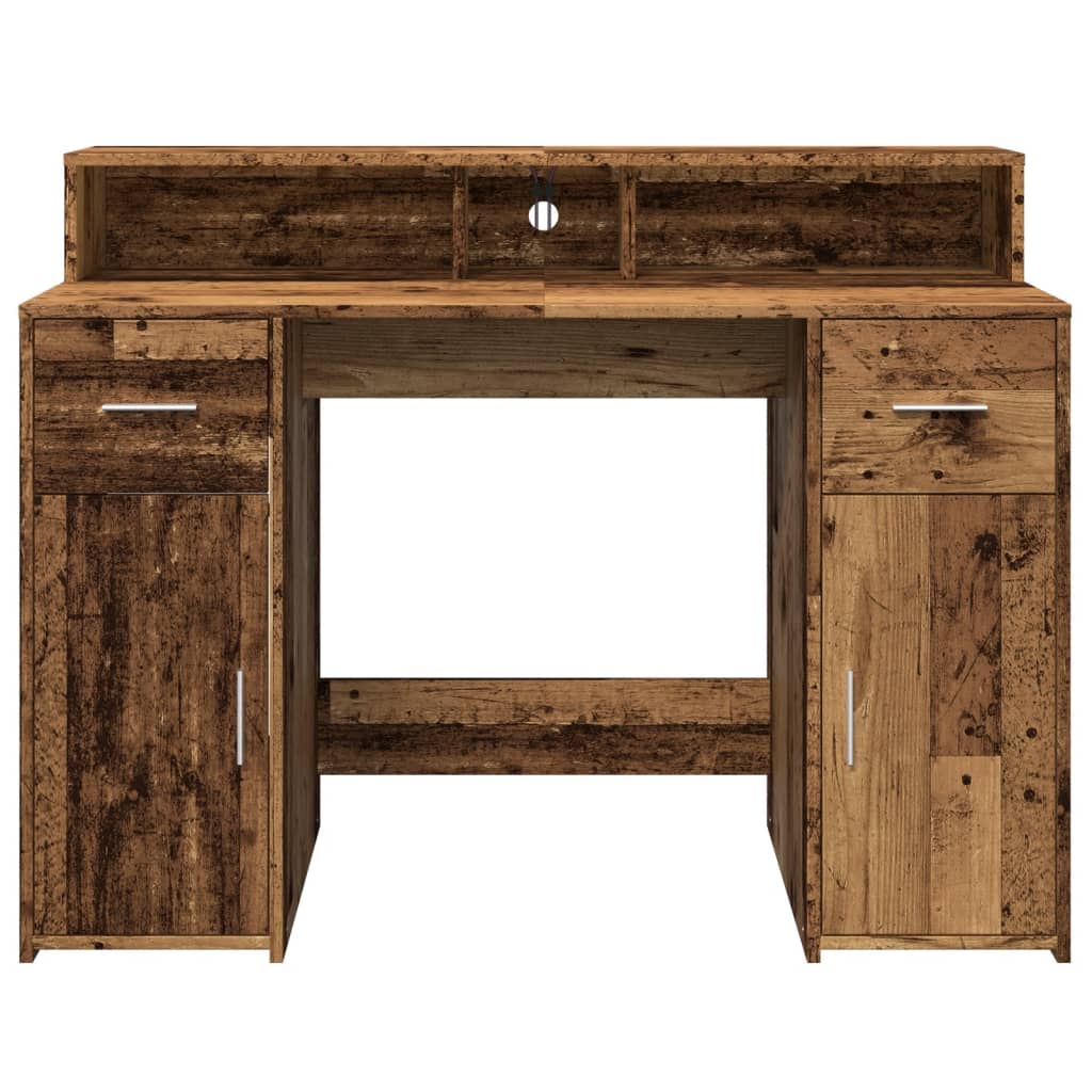 Vintage Engineered Wood Desk with LED Lights, 120x55x91 cm