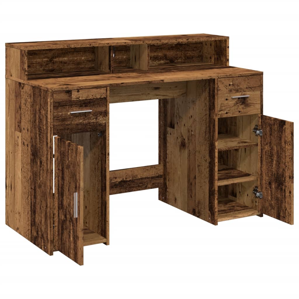 Vintage Engineered Wood Desk with LED Lights, 120x55x91 cm