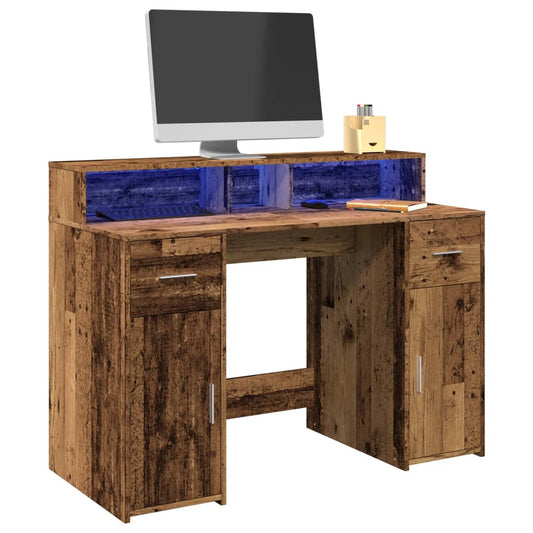 Vintage Engineered Wood Desk with LED Lights, 120x55x91 cm