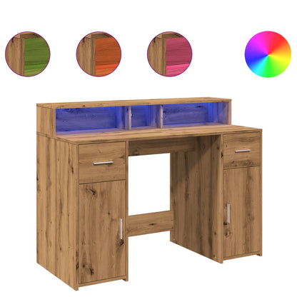 Artisian Oak Desk 120x55x91 cm with LED Lights | Engineered Wood