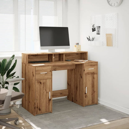 Artisian Oak Desk 120x55x91 cm with LED Lights | Engineered Wood