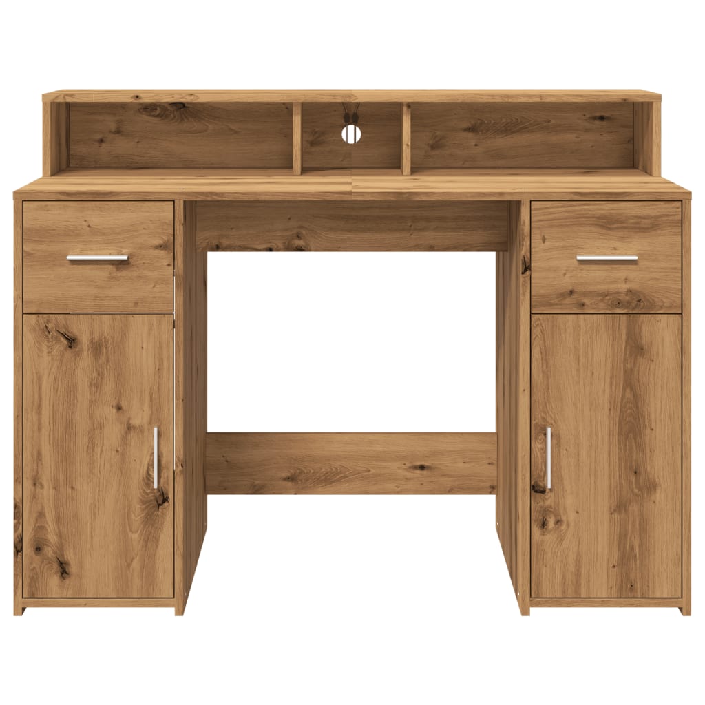 Artisian Oak Desk 120x55x91 cm with LED Lights | Engineered Wood