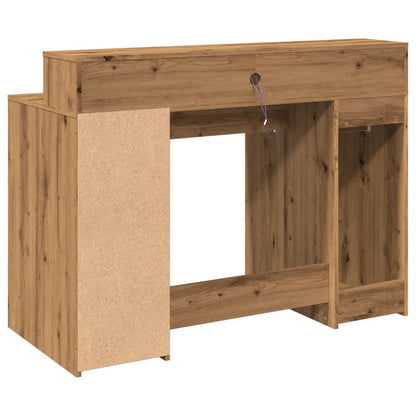 Artisian Oak Desk 120x55x91 cm with LED Lights | Engineered Wood