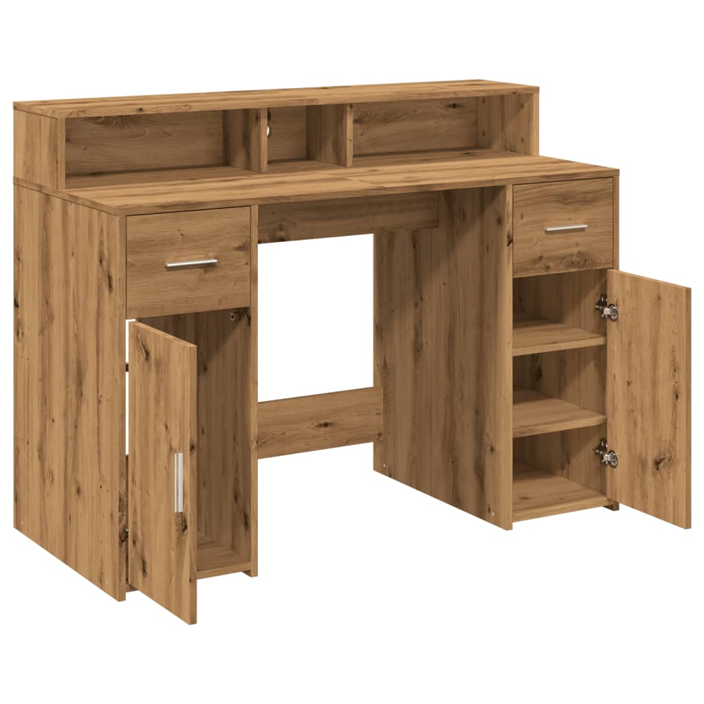 Artisian Oak Desk 120x55x91 cm with LED Lights | Engineered Wood