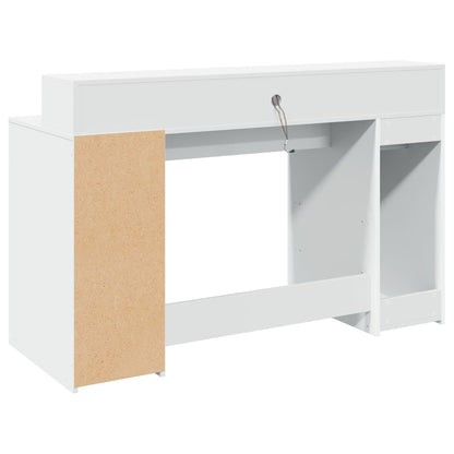 White Engineered Wood Desk with LED Lights, 140x55x91 cm