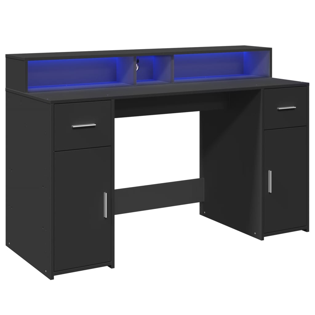 Black Engineered Wood Desk with LED Lights, 140x55x91 cm