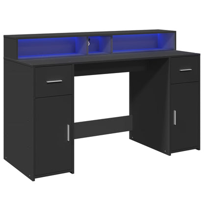Black Engineered Wood Desk with LED Lights, 140x55x91 cm