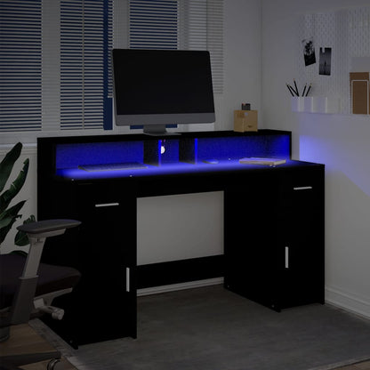 Black Engineered Wood Desk with LED Lights, 140x55x91 cm