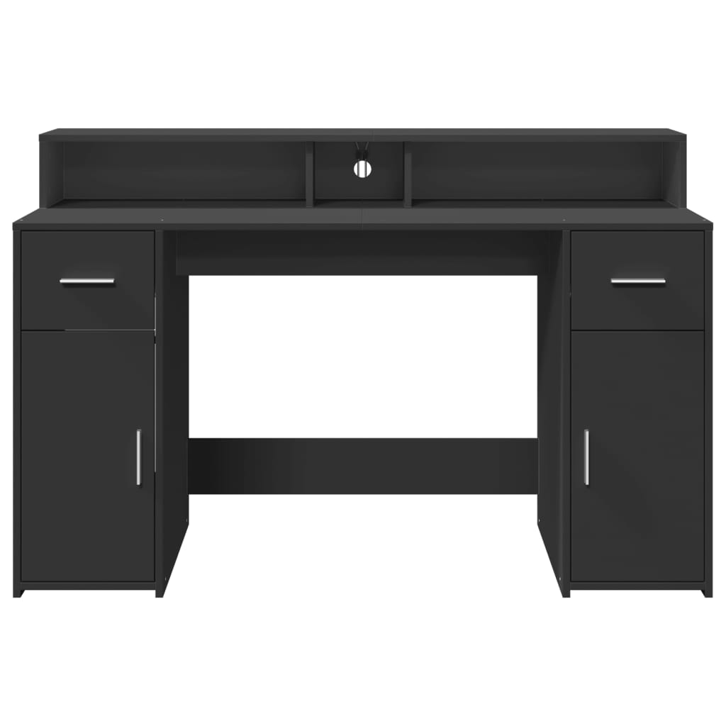 Black Engineered Wood Desk with LED Lights, 140x55x91 cm