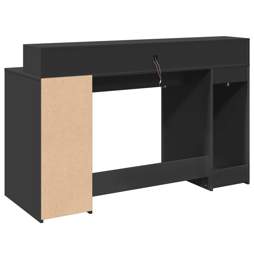 Black Engineered Wood Desk with LED Lights, 140x55x91 cm