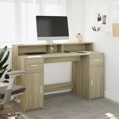 Sonoma Oak Desk 140x55x91cm with LED Lights - Engineered Wood