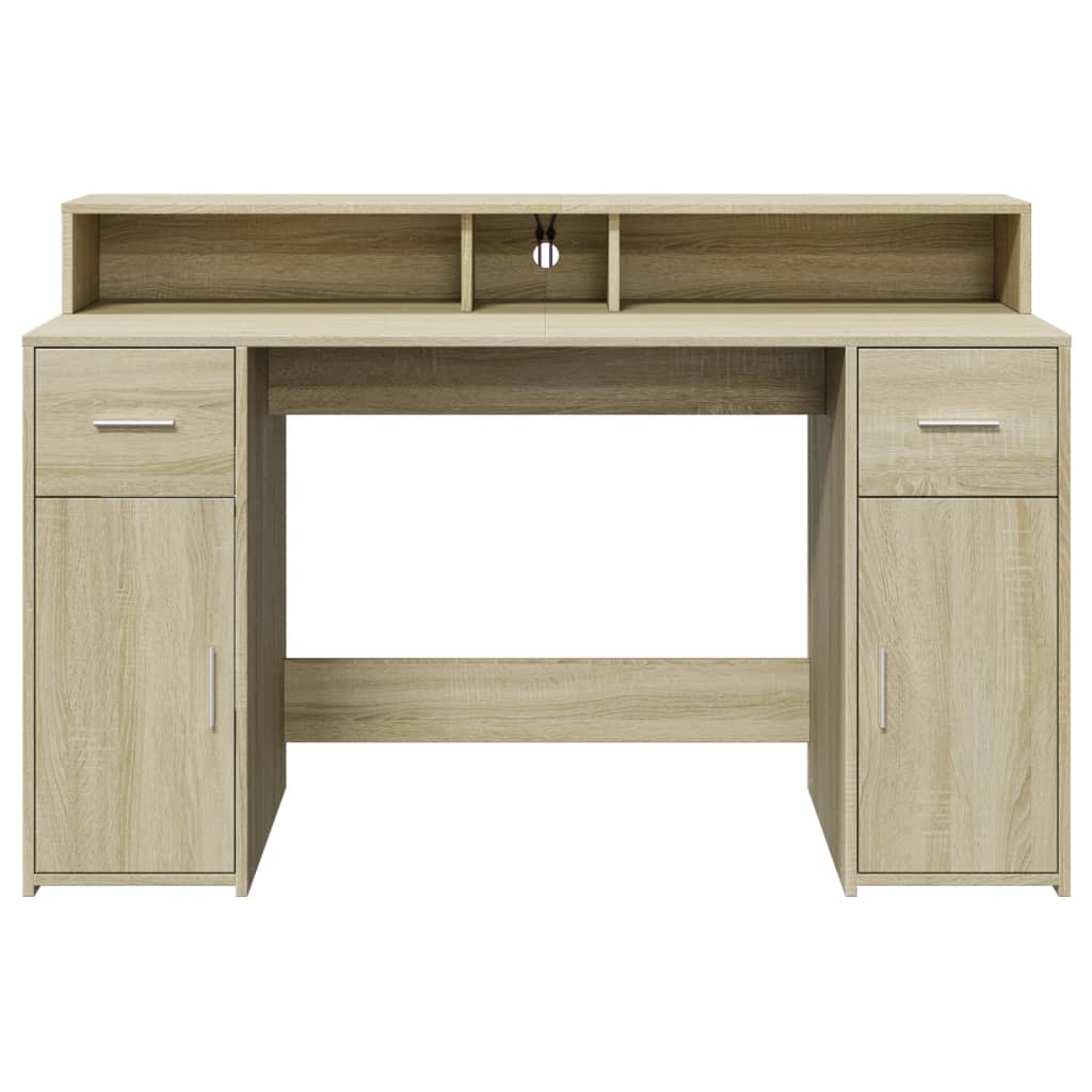 Sonoma Oak Desk 140x55x91cm with LED Lights - Engineered Wood