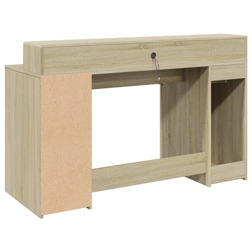 Sonoma Oak Desk 140x55x91cm with LED Lights - Engineered Wood
