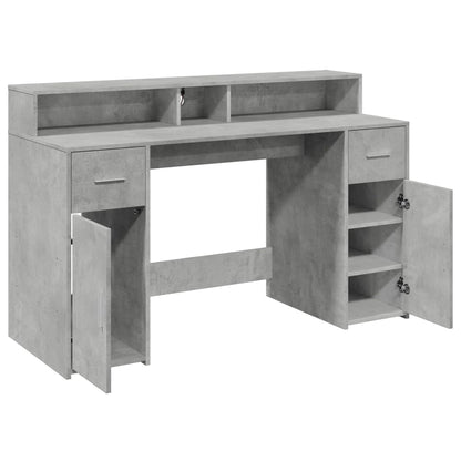 Concrete Grey Desk with LED Lights, Engineered Wood, 140x55x91 cm