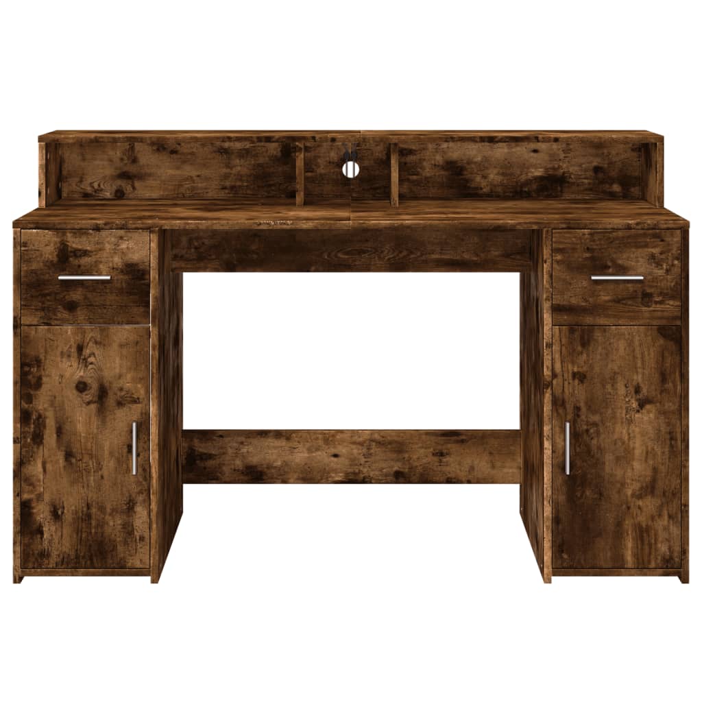 Smoked Oak Desk with LED Lights - 140x55x91 cm Engineered Wood