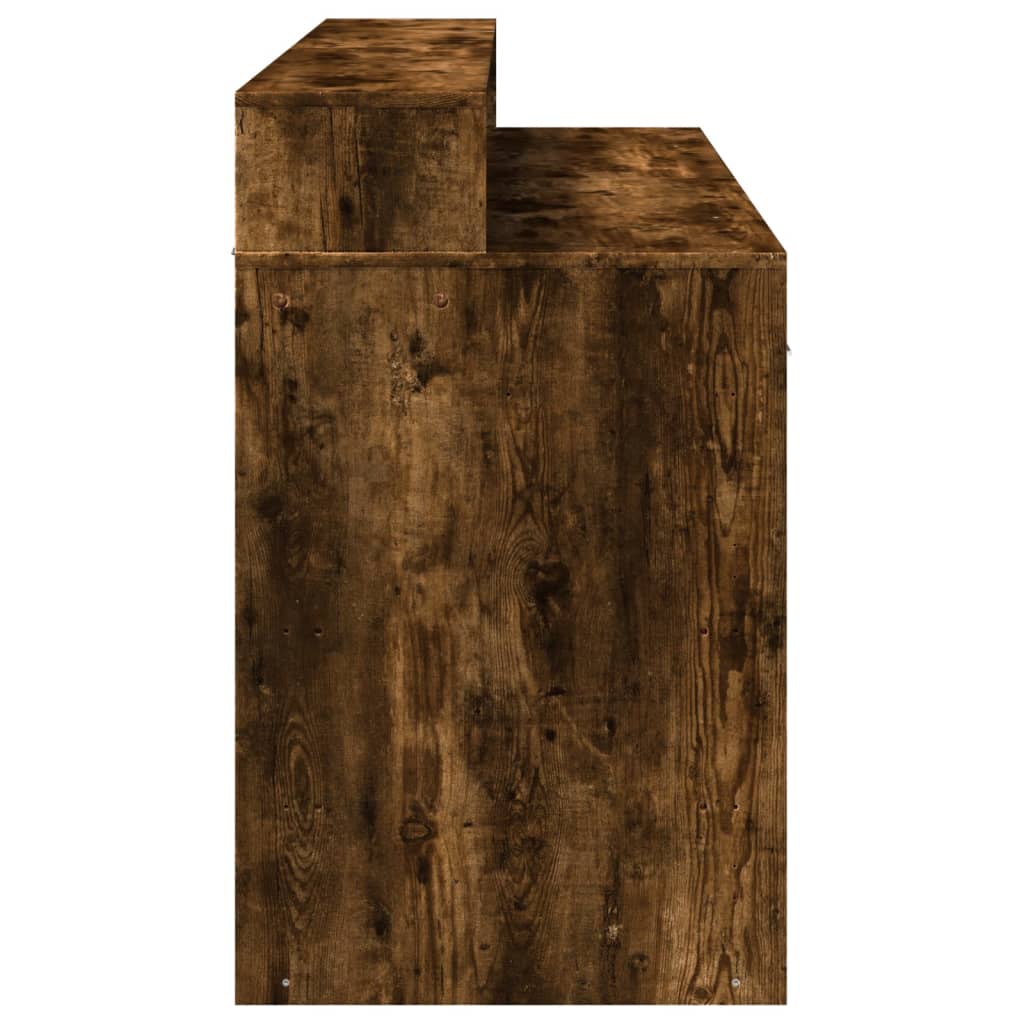 Smoked Oak Desk with LED Lights - 140x55x91 cm Engineered Wood