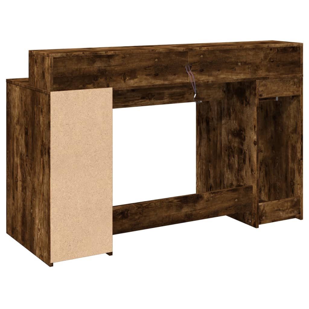 Smoked Oak Desk with LED Lights - 140x55x91 cm Engineered Wood