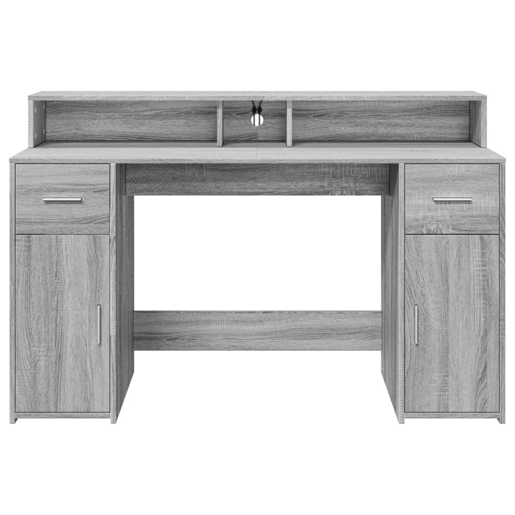 Grey Sonoma Desk 140x55x91 cm with LED Lights, Engineered Wood