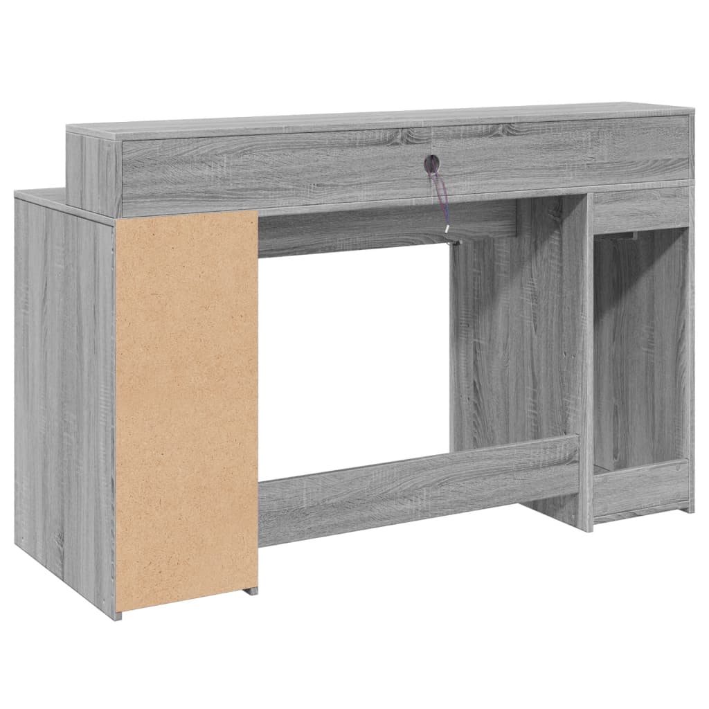Grey Sonoma Desk 140x55x91 cm with LED Lights, Engineered Wood