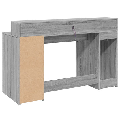 Grey Sonoma Desk 140x55x91 cm with LED Lights, Engineered Wood