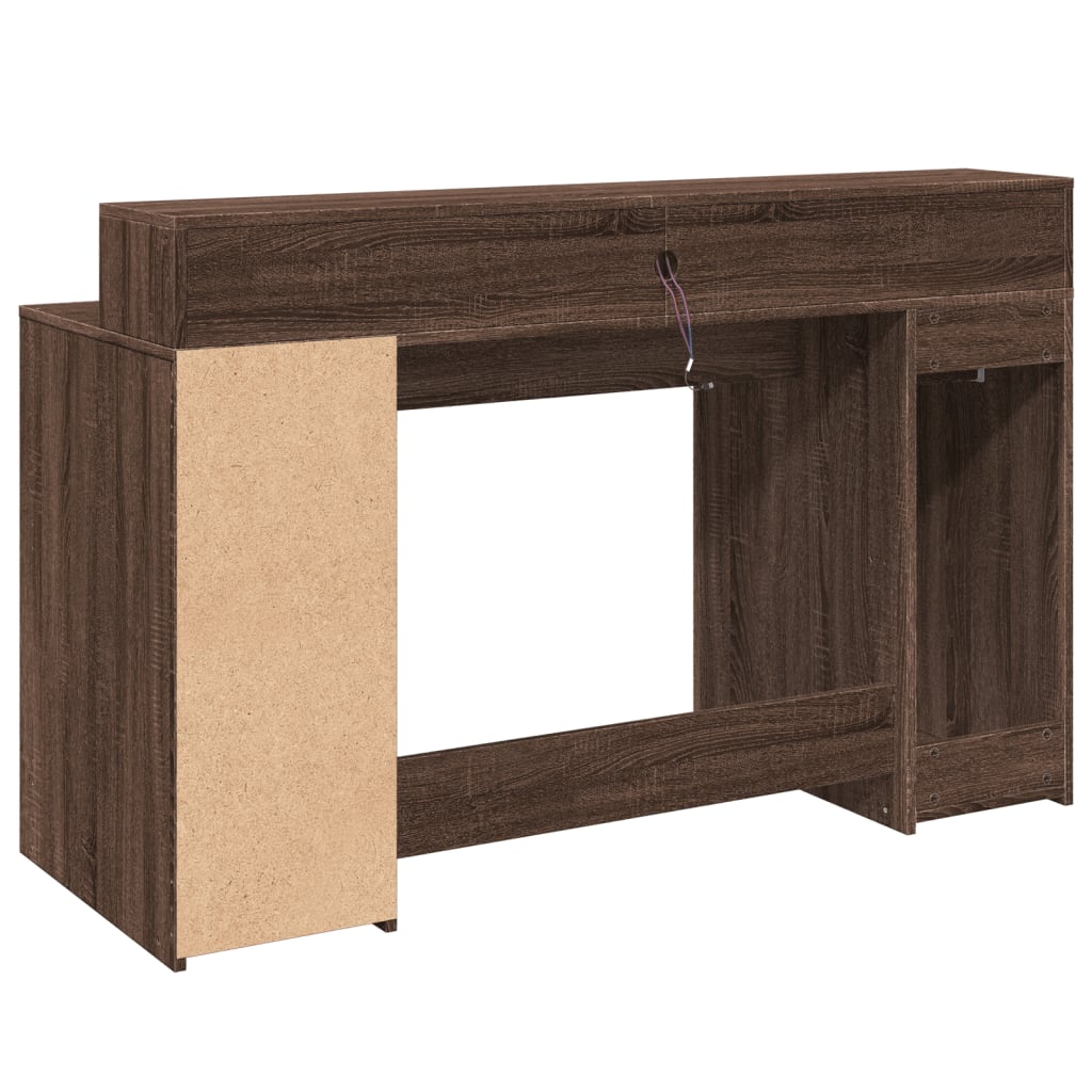 Brown Oak Desk with LED Lights - 140x55x91 cm Engineered Wood