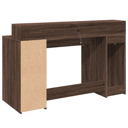 Brown Oak Desk with LED Lights - 140x55x91 cm Engineered Wood