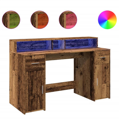 LED-Lit Desk in Rustic Wood Finish, 140x55x91 cm, Engineered Wood