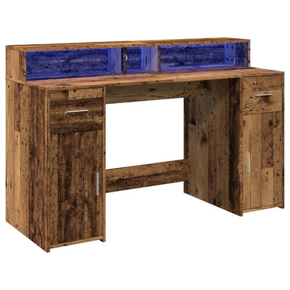 LED-Lit Desk in Rustic Wood Finish, 140x55x91 cm, Engineered Wood