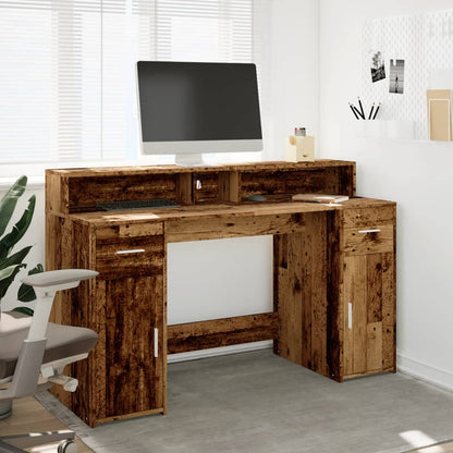 LED-Lit Desk in Rustic Wood Finish, 140x55x91 cm, Engineered Wood