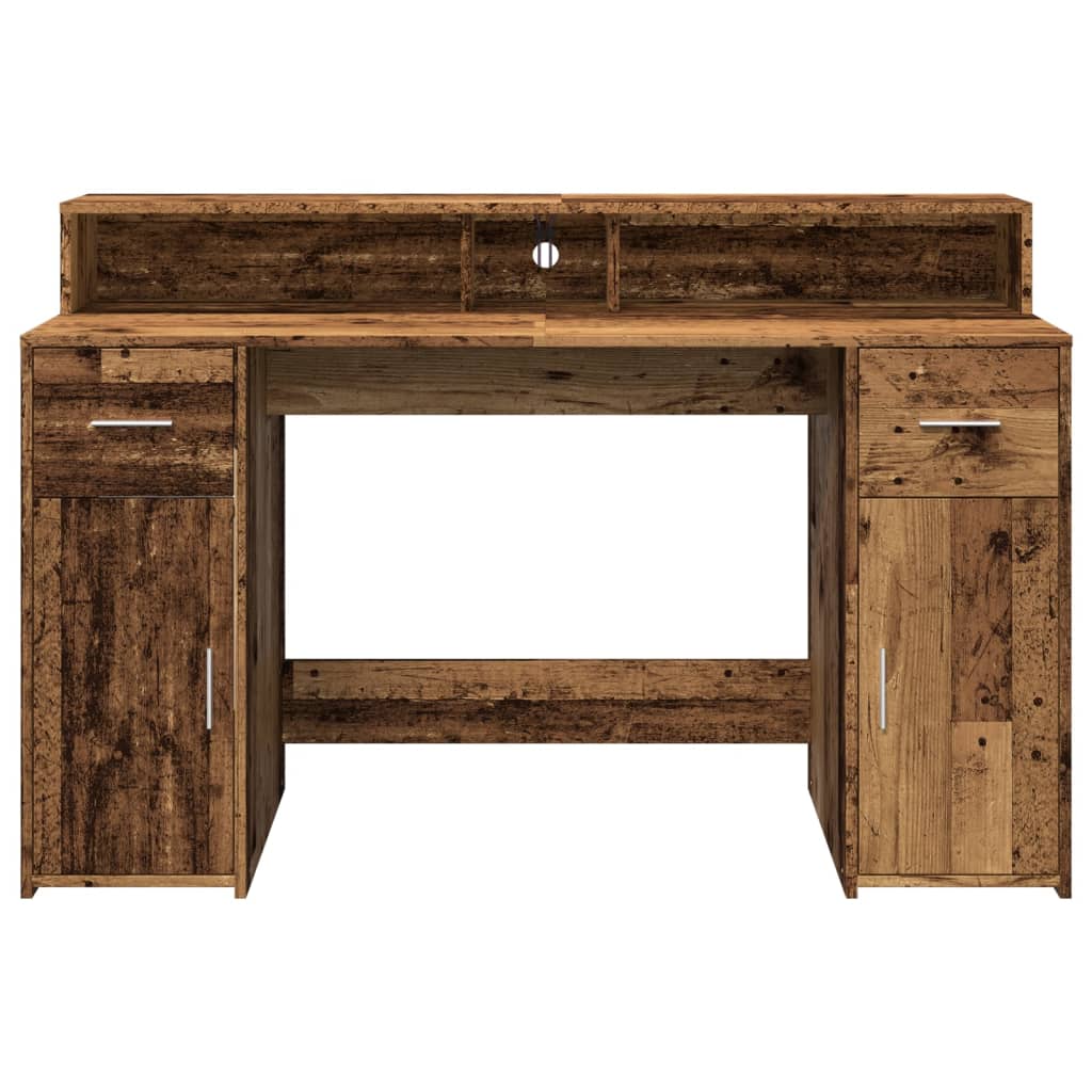 LED-Lit Desk in Rustic Wood Finish, 140x55x91 cm, Engineered Wood