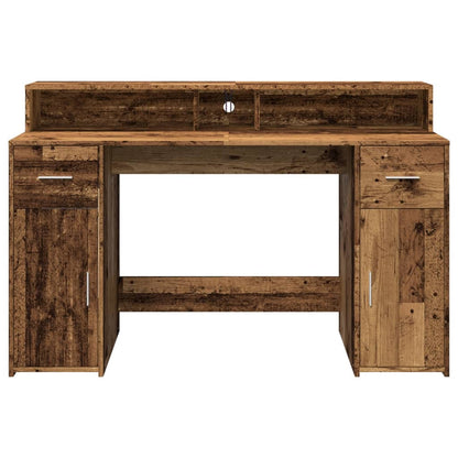 LED-Lit Desk in Rustic Wood Finish, 140x55x91 cm, Engineered Wood